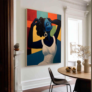 Large Textured Oil Painting - Original Hand Painted Abstract Lady Portrait with Heavy Impasto Decor