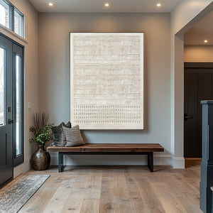 Large Minimalist Textured Dot Grid Canvas Wall Art Textured Painting for Dining Room & Hallway Decor