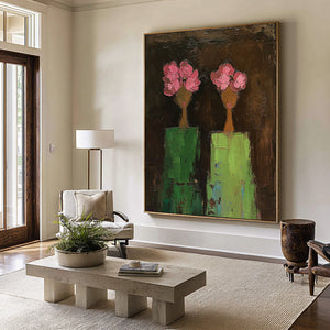 Large Contemporary Floral Portrait Oil Painting Hand Painted Canvas Wall Art for Luxury Interior Decor