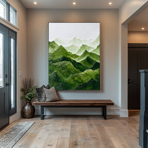 Large Abstract Mountain Painting Green Landscape Canvas Wall Art for Modern Interior Decor