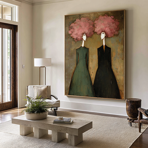 Large Abstract Floral Oil Painting Hand Painted Canvas Wall Art for Entryway Living Room Statement Decor
