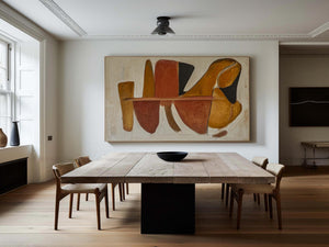 Large Wabi-Sabi Abstract Geometric Canvas Wall Art Textured Oil Painting for Dining Room Decor