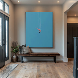 Modern Abstract Diving Figure Textured Canvas Wall Art Wabi-Sabi Textured Painting for Bedroom & Entryway Decor