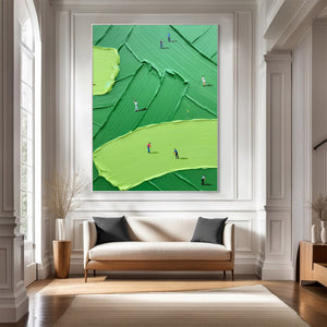 Large Textured Oil Painting – Green Abstract Sport Art with Heavy Impasto Brushstrokes on Canvas