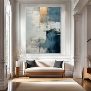 Large Minimalist Abstract Canvas Wall Art | Creative Blue and White Painting for Office or Study