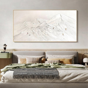 Large Abstract Snow Mountain Canvas Wall Art | Textured Winter Landscape Painting for Bedroom Decor