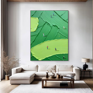 Large Textured Oil Painting – Green Abstract Sport Art with Heavy Impasto Brushstrokes on Canvas