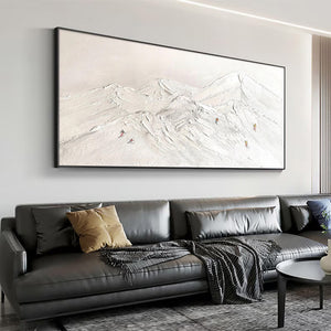 Large Abstract Snow Mountain Canvas Wall Art | Textured Winter Landscape Painting for Bedroom Decor