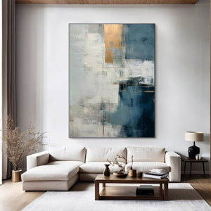 Large Minimalist Abstract Canvas Wall Art | Creative Blue and White Painting for Office or Study