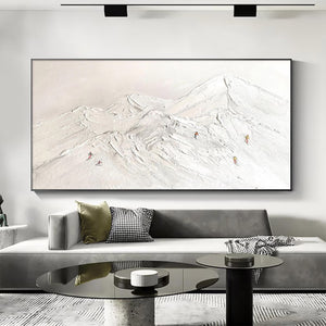 Large Abstract Snow Mountain Canvas Wall Art | Textured Winter Landscape Painting for Bedroom Decor