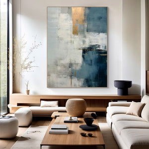 Large Minimalist Abstract Canvas Wall Art | Creative Blue and White Painting for Office or Study