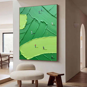Large Textured Oil Painting – Green Abstract Sport Art with Heavy Impasto Brushstrokes on Canvas