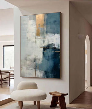 Large Minimalist Abstract Canvas Wall Art | Creative Blue and White Painting for Office or Study