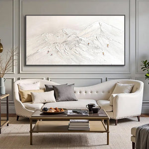 Large Abstract Snow Mountain Canvas Wall Art | Textured Winter Landscape Painting for Bedroom Decor