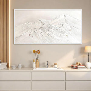 Large Abstract Snow Mountain Canvas Wall Art | Textured Winter Landscape Painting for Bedroom Decor