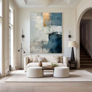 Large Minimalist Abstract Canvas Wall Art | Creative Blue and White Painting for Office or Study