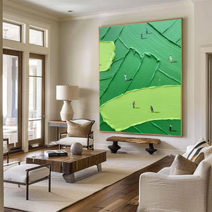 Large Textured Oil Painting – Green Abstract Sport Art with Heavy Impasto Brushstrokes on Canvas