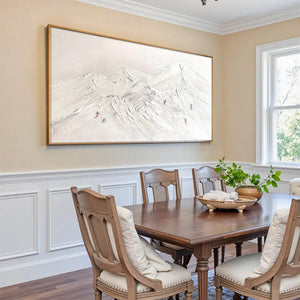 Large Abstract Snow Mountain Canvas Wall Art | Textured Winter Landscape Painting for Bedroom Decor