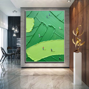 Large Textured Oil Painting – Green Abstract Sport Art with Heavy Impasto Brushstrokes on Canvas