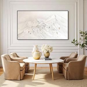 Large Abstract Snow Mountain Canvas Wall Art | Textured Winter Landscape Painting for Bedroom Decor