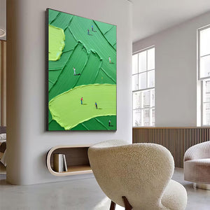 Large Textured Oil Painting – Green Abstract Sport Art with Heavy Impasto Brushstrokes on Canvas