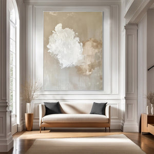 Large Minimalist Abstract White Canvas Wall Art Textured Neutral Painting for Living Room Decor