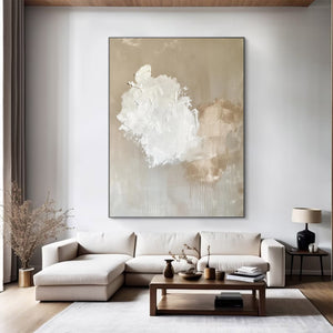 Large Minimalist Abstract White Canvas Wall Art Textured Neutral Painting for Living Room Decor