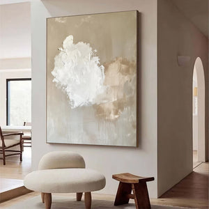 Large Minimalist Abstract White Canvas Wall Art Textured Neutral Painting for Living Room Decor