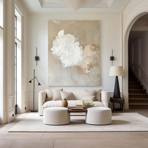 Large Minimalist Abstract White Canvas Wall Art Textured Neutral Painting for Living Room Decor
