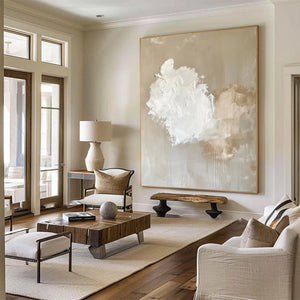 Large Minimalist Abstract White Canvas Wall Art Textured Neutral Painting for Living Room Decor