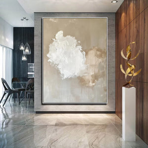 Large Minimalist Abstract White Canvas Wall Art Textured Neutral Painting for Living Room Decor