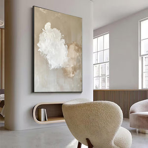 Large Minimalist Abstract White Canvas Wall Art Textured Neutral Painting for Living Room Decor
