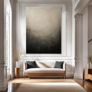 Large Abstract Black and Beige Canvas Wall Art Modern Textured Painting for Interior Decor