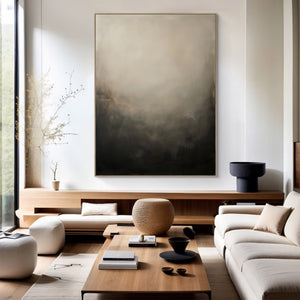 Large Abstract Black and Beige Canvas Wall Art Modern Textured Painting for Interior Decor