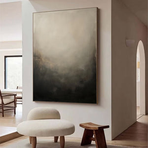 Large Abstract Black and Beige Canvas Wall Art Modern Textured Painting for Interior Decor