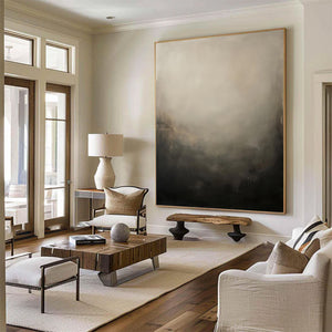 Large Abstract Black and Beige Canvas Wall Art Modern Textured Painting for Interior Decor