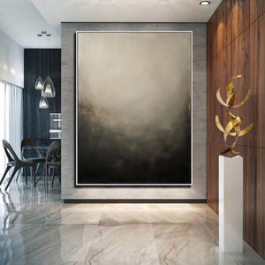 Large Abstract Black and Beige Canvas Wall Art Modern Textured Painting for Interior Decor
