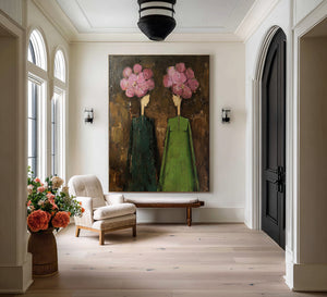 Large Modern Floral Oil Painting Textured Canvas Wall Art for Living Room and Foyer Statement Decor