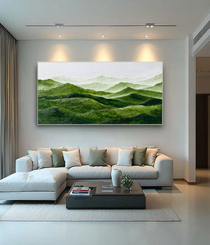 Large Abstract Green Mountain Landscape Canvas Wall Art Modern Nature Painting