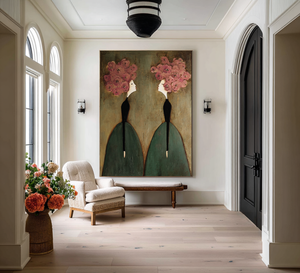 Large Abstract Floral Figure Oil Painting Textured Canvas Wall Art for Luxury Home Decor