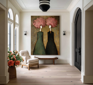Large Abstract Floral Oil Painting Hand Painted Canvas Wall Art for Entryway Living Room Statement Decor
