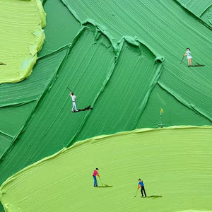 Large Textured Oil Painting – Green Abstract Sport Art with Heavy Impasto Brushstrokes on Canvas