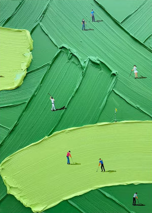 Large Textured Oil Painting – Green Abstract Sport Art with Heavy Impasto Brushstrokes on Canvas