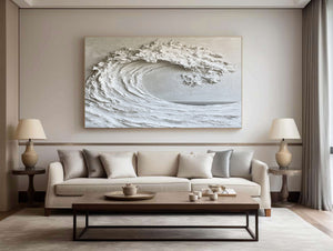 Large Minimalist Textured Breaking Wave Canvas Wall Art Textured Painting for Entryway & Bedroom Decor