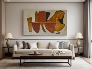 Large Wabi-Sabi Abstract Geometric Canvas Wall Art Textured Oil Painting for Dining Room Decor