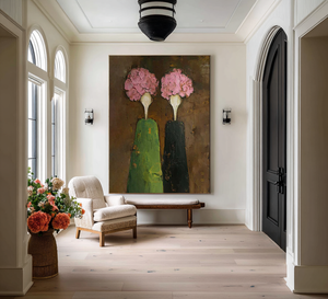 Large Contemporary Floral Oil Painting Hand Painted Canvas Wall Art for Living Room Entryway Statement Decor