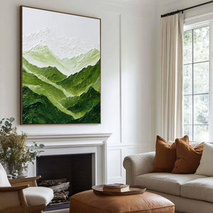 Large Contemporary Mountain Landscape Canvas Wall Art Modern Green Nature Painting