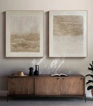 Set of 2 Large Wabi-Sabi Textured Neutral Canvas Wall Art Minimalist Beige White Textured Painting for Living Room Decor