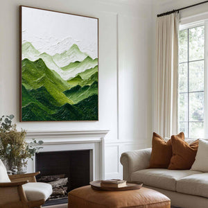 Large Green Mountain Landscape Canvas Wall Art Textured Nature Painting for Living Room Decor
