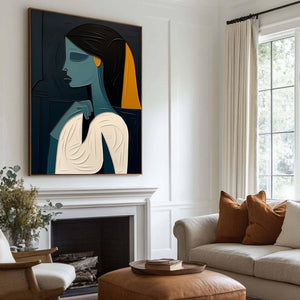 Large Abstract Woman Portrait Canvas Wall Art Modern Figurative Painting for Living Room Decor